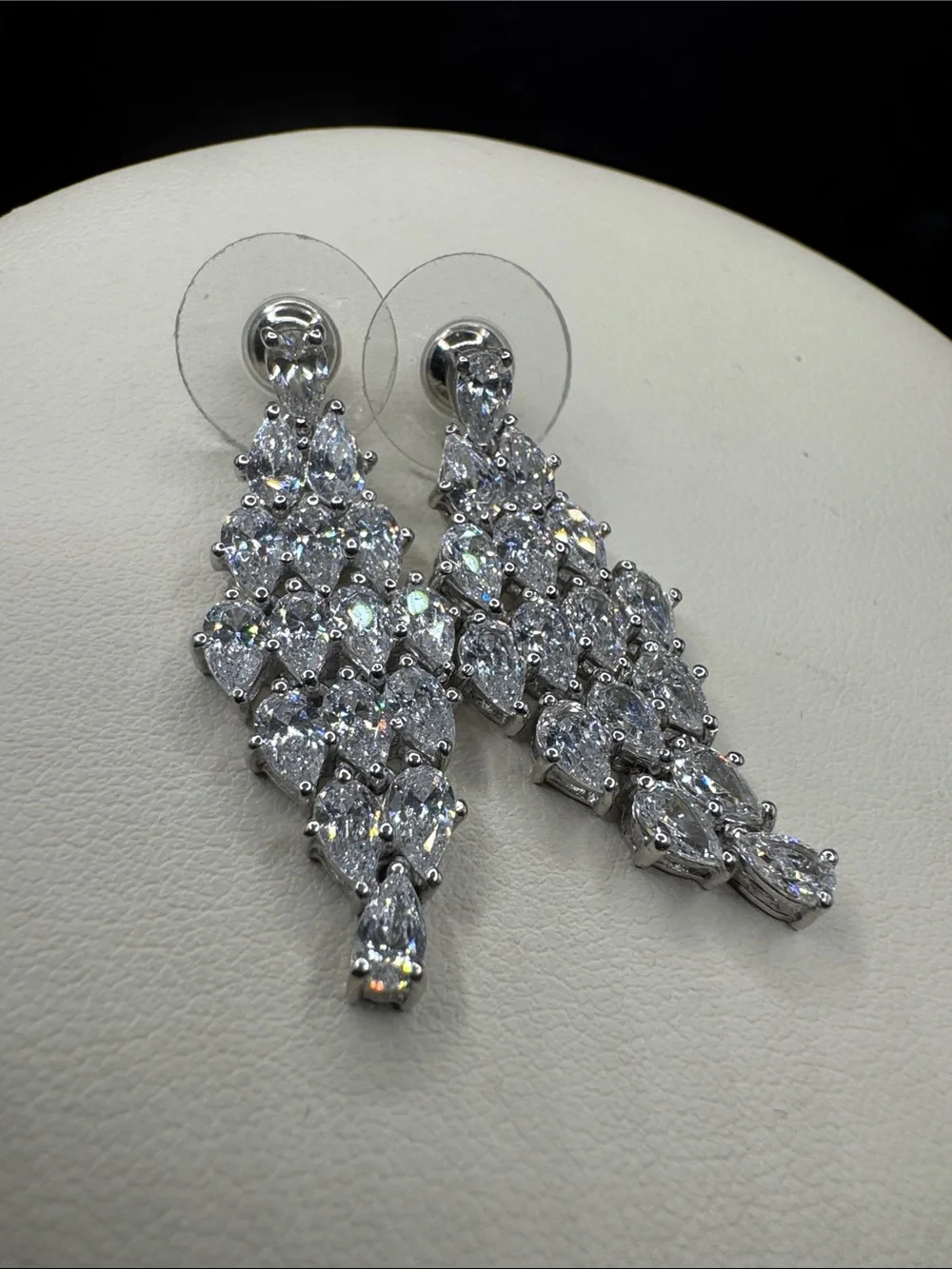 Crystal or CZ  Teardrop Cluster Dangle Earrings - Sterling Silver 925 statement